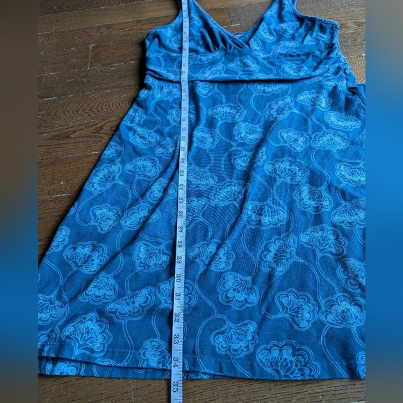 Patagonia Organic Cotton Blue Womens Mini Sun Dress Sz L Empire Waist Babydoll - Picture 6 of 6